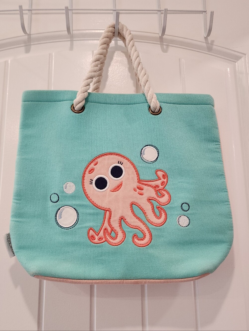 FlapJackKids Reversible Turtle Octopus Turquoise And Pink Beach Tote